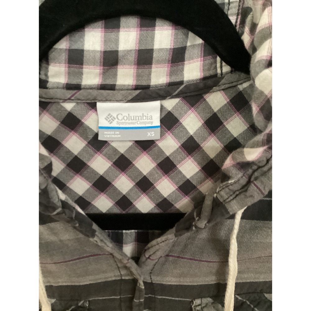 Columbia Womens Hooded Shirt Gray Striped Button Down‎ Top XS Casual - Picture 3 of 6